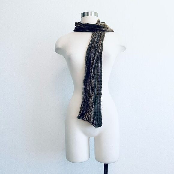 Vintage Velvet Burnout Sheer Mesh Stripe Green Brown Scarf Y2K - Picture 2 of 6